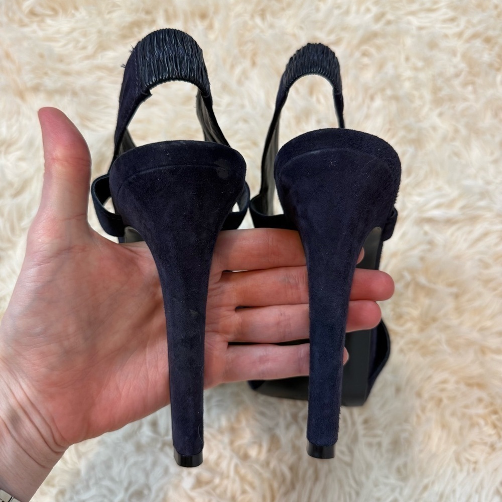 DVF Diane Von Furstenberg Zia Suede 5" Heels Platform Sandals navy blue SZ 8.5M - Picture 4 of 10